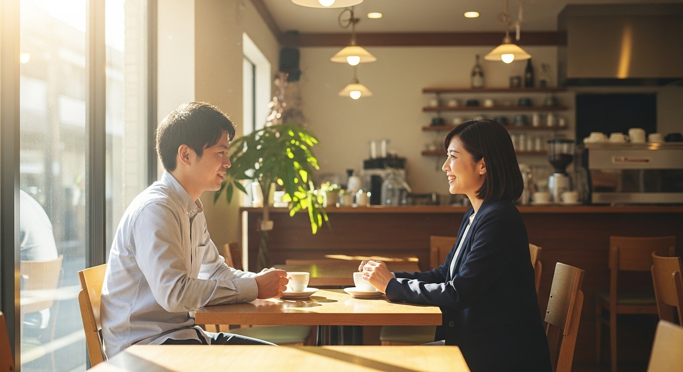カフェで話す起業家たち